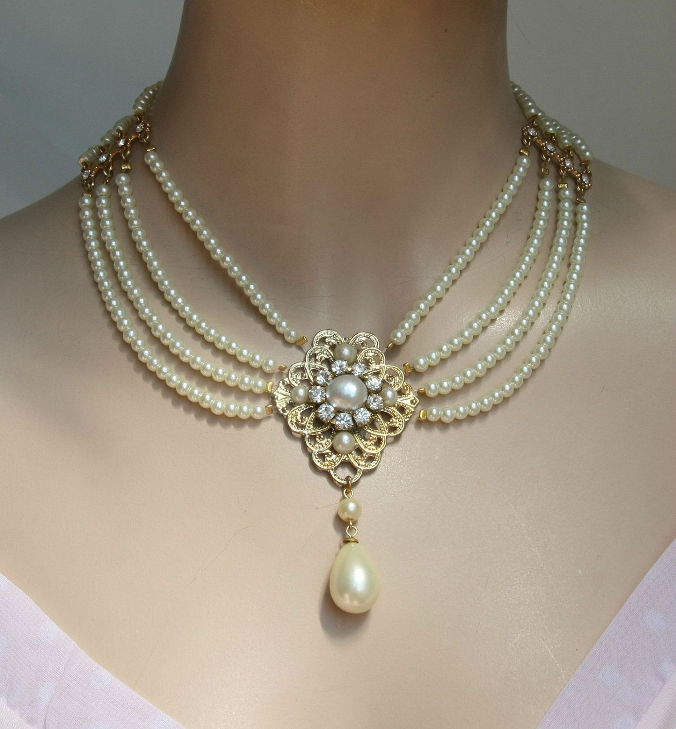 Vintage Pearl Wedding Jewellery Bridal Pearl Necklace - Tammy – Efrat Davidsohn - אפרת דוידסון
