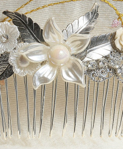 Bridal flower hair comb,Wedding pearl,silver,Flower, Swarovski