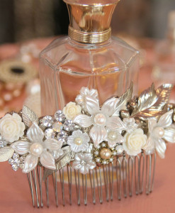 Wedding Flowered Hair Comb, Bridal Flowers, Silver, pearl