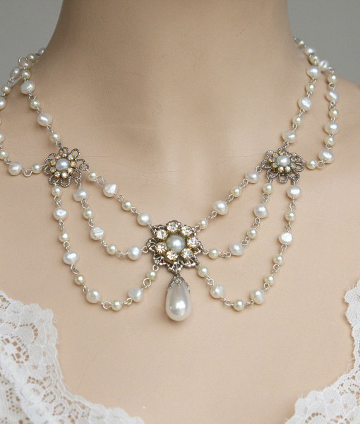 Victorian Bridal Necklace,Weddng pearl Necklace
