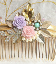 Shabby Chic Hair Comb,colorful hair comb,pink,silver,gold