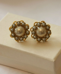 Bridal Pearl Earrings,Round Vintage,wedding pearl victorian - Lorene